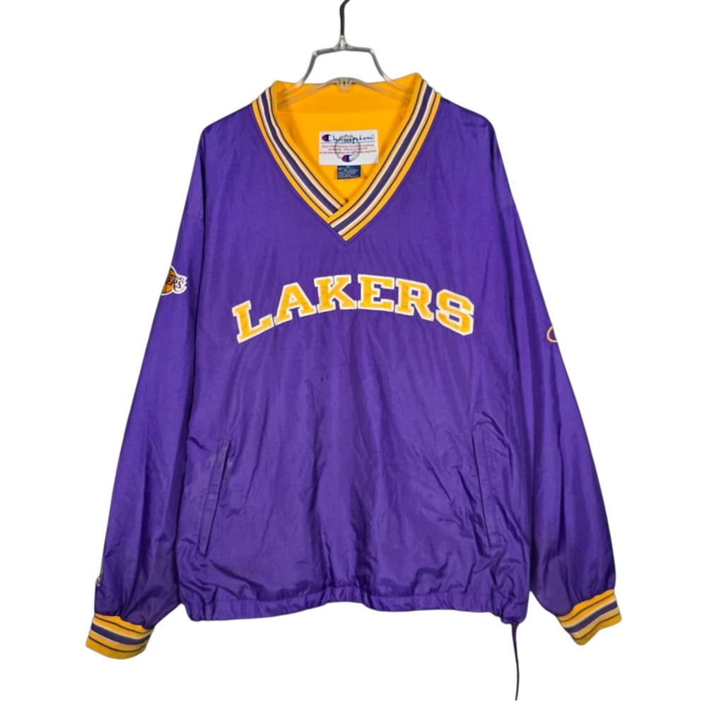 Vintage Champion Lakers‎ Pullover Mens XL NBA Jacket Stitched Windbreaker Purple